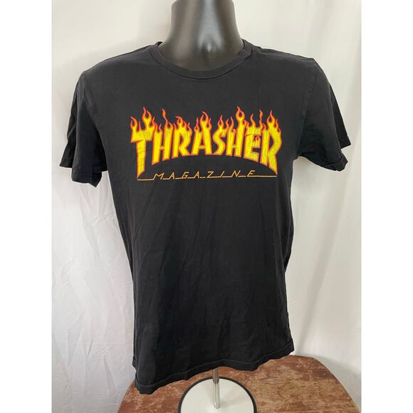 Thrasher Flame Logo Skate T-Shirt Black Size S - Picture 1 of 6